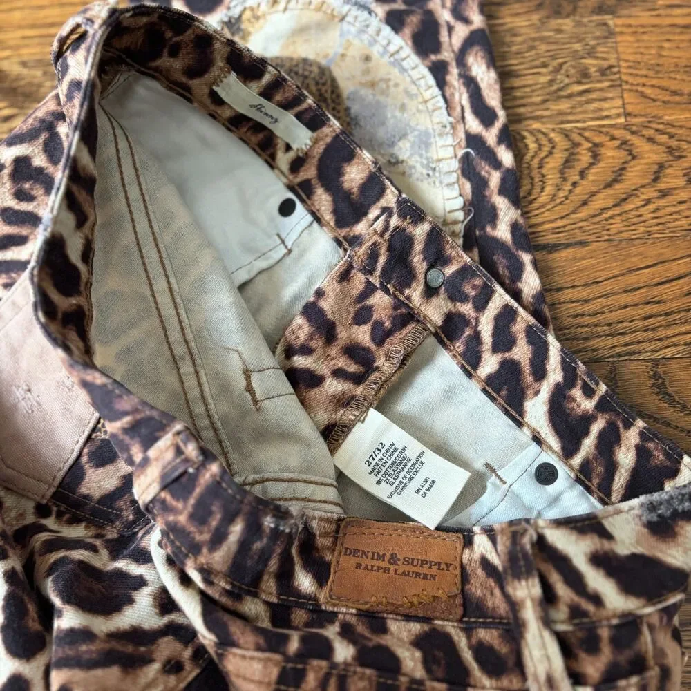Ralph Lauren Denim & Supply Leopard Patchwork Skinny Jeans Low Rise Size 27